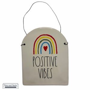 Rae Dunn POSITIVE VIBES Hanging Door or Wall Sign